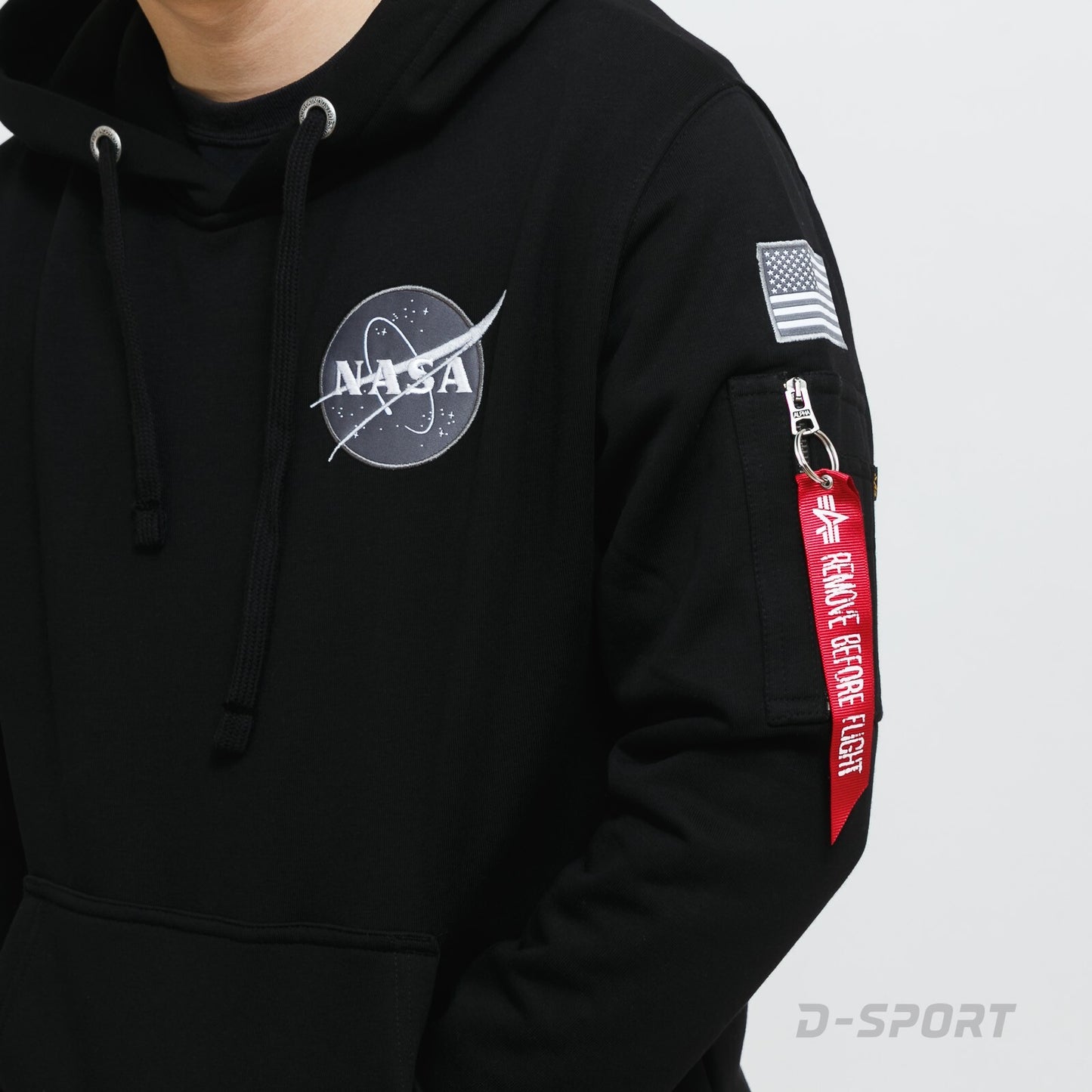 Alpha Industries pánska mikina s kapucňou NASA Space Shuttle čierna