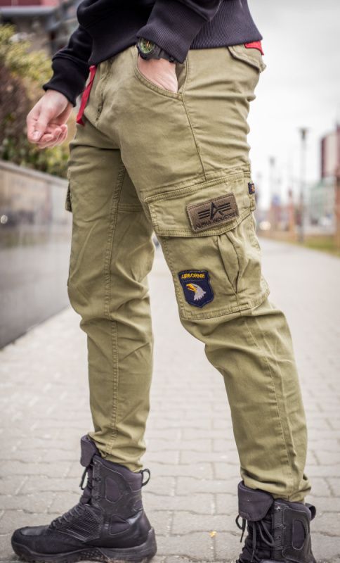 Alpha Industries pánske cargo nohavice zelené Slim Fit
