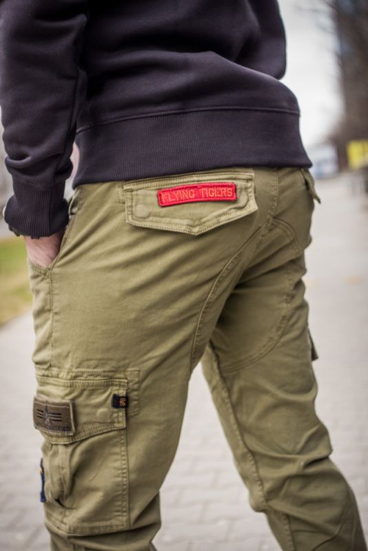 Alpha Industries pánske cargo nohavice zelené Slim Fit
