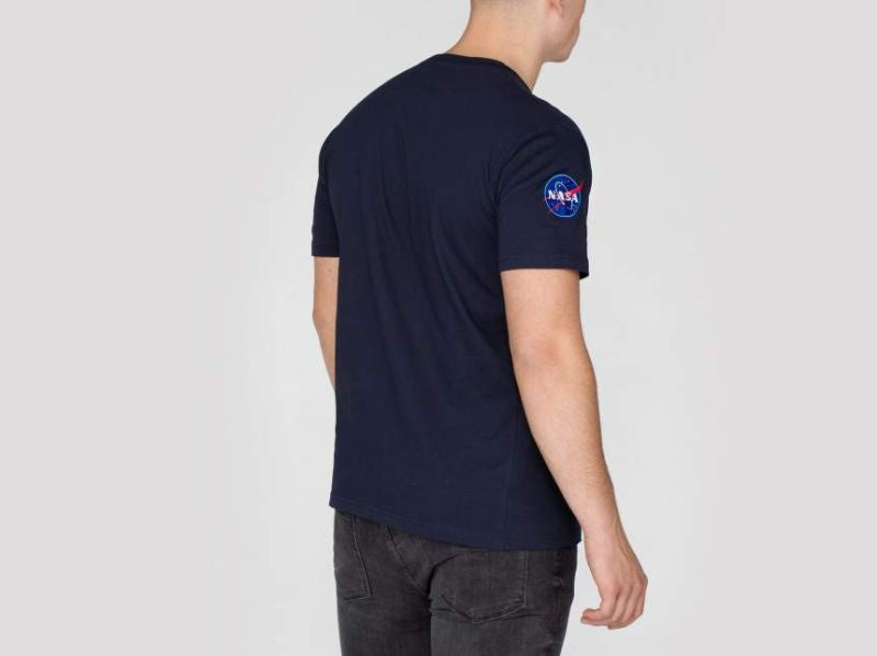 Alpha Industries pánske tričko tmavomodré s nášivkami NASA a vlajkou USA