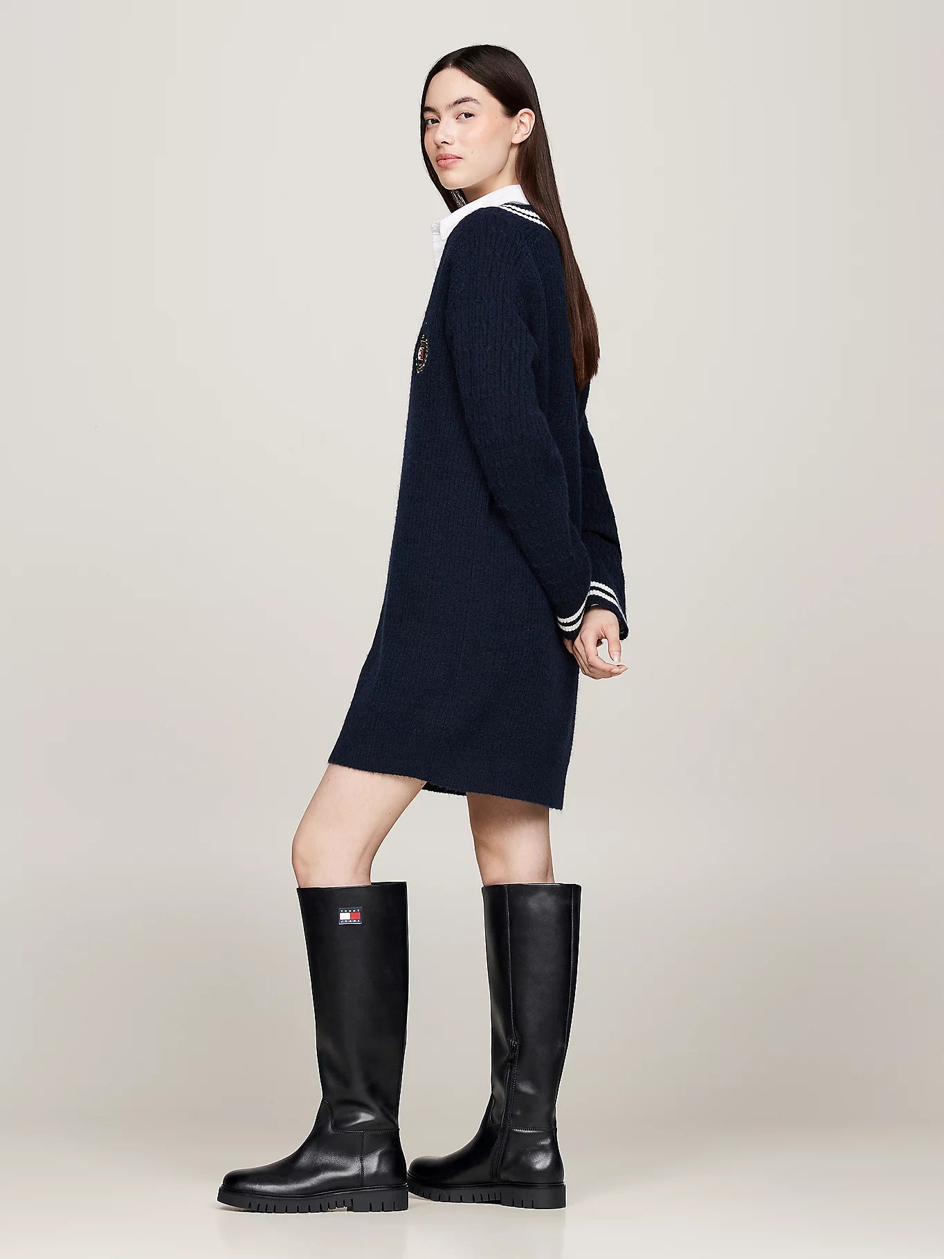 Leather Cleat Knee-High Boots