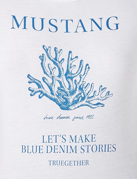 Mustang dámske tričko biele s modrou potlačou