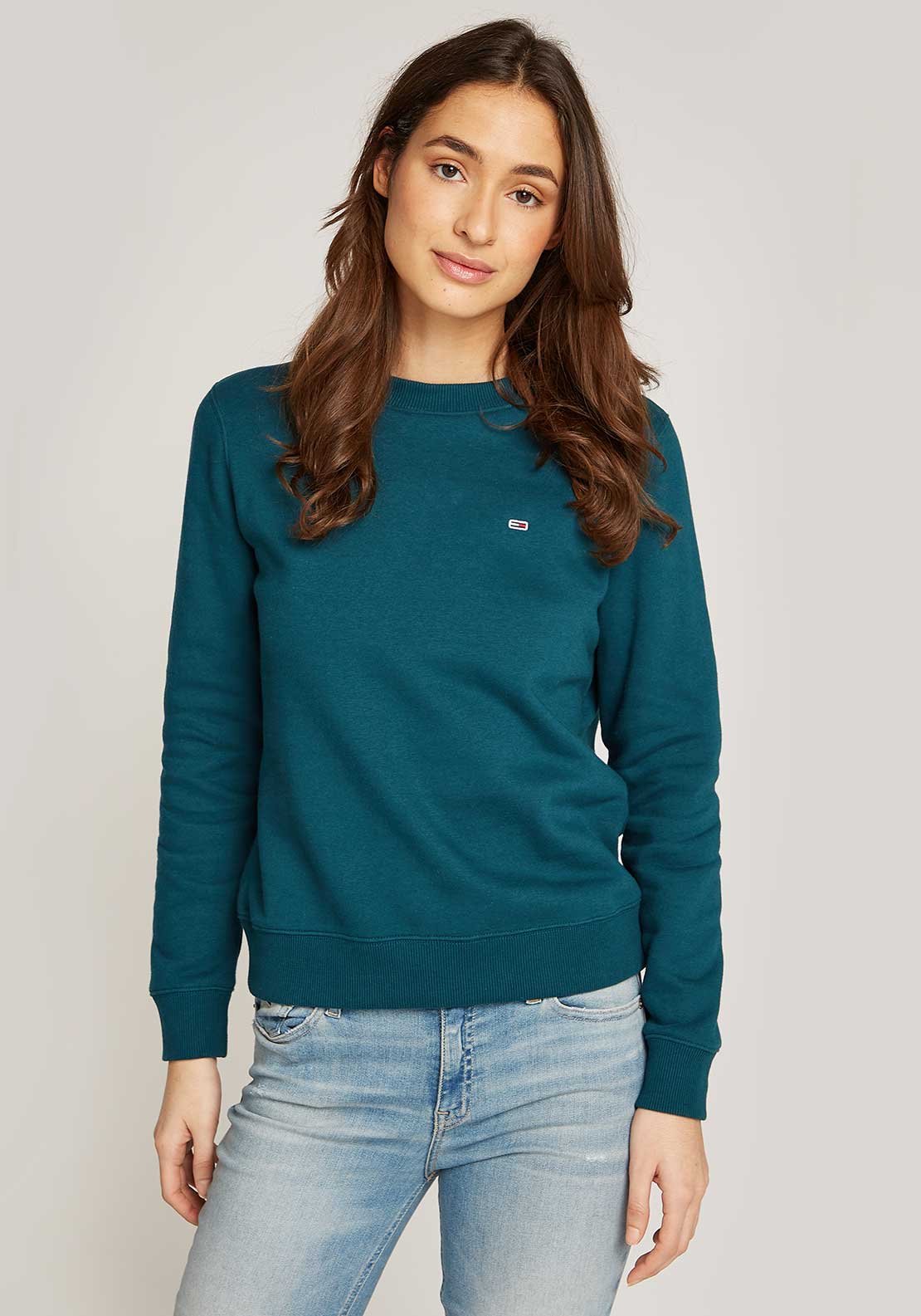 Tommy Jeans Womens Flag Patch Sweatshirt, Seawater Green dámska mikina