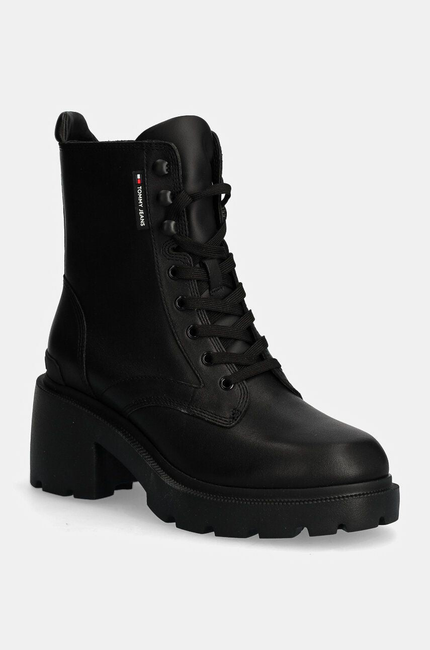 Tommy Jeans botki TJW MID HEEL BOOT LEATHER dámske topánky