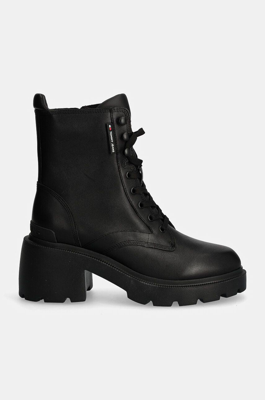 Tommy Jeans botki TJW MID HEEL BOOT LEATHER dámske topánky