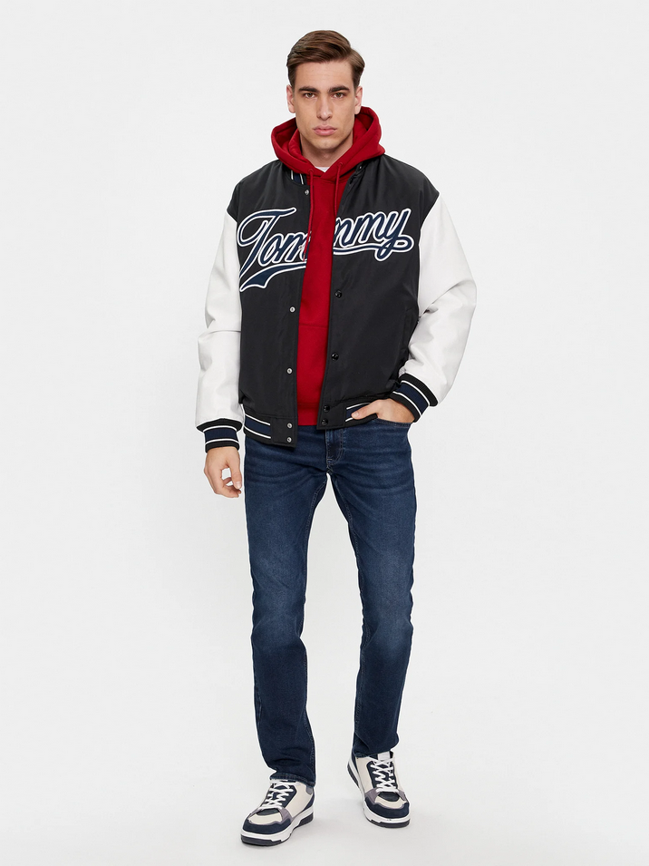 Tommy Jeans pánska bunda čierna s bielymi rukávmi