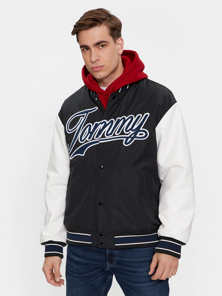 Tommy Jeans pánska bunda čierna s bielymi rukávmi