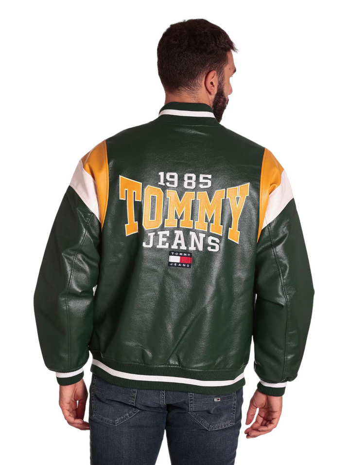 Tommy Jeans pánska bunda zelená s farebnými detailmi
