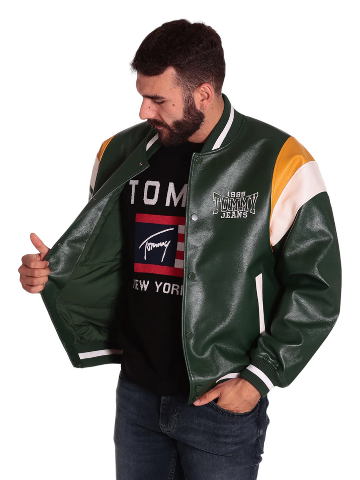 Tommy Jeans pánska bunda zelená s farebnými detailmi