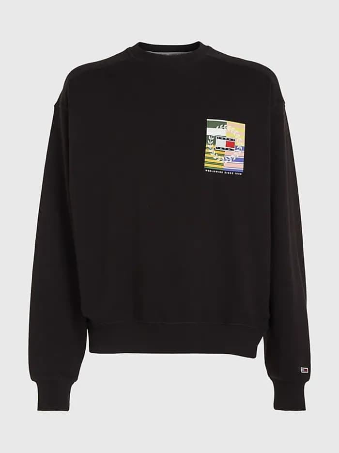 Tommy Jeans pánska mikina bez kapucne čierna