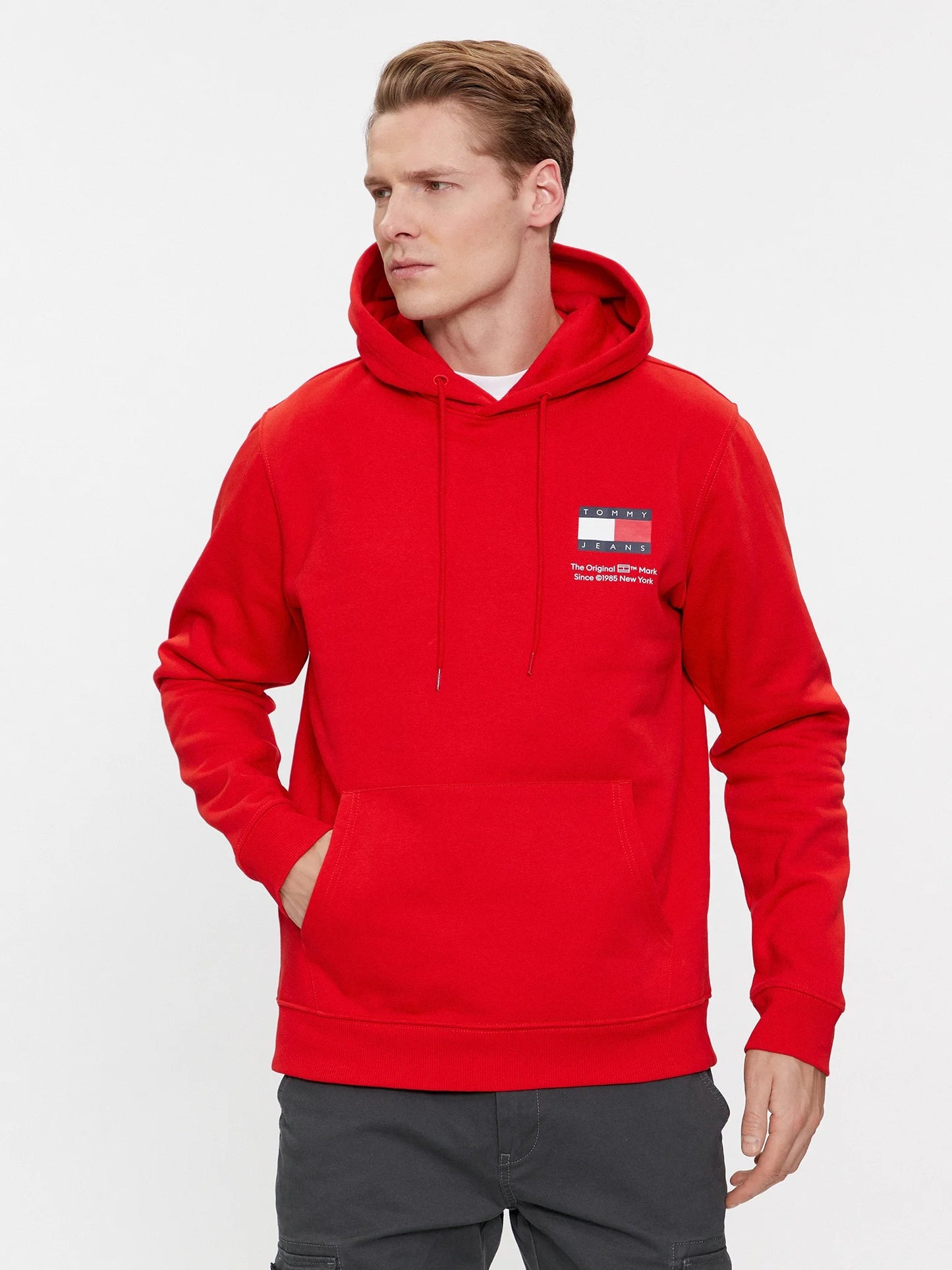 Tommy Jeans pánska mikina červená s kapucňou