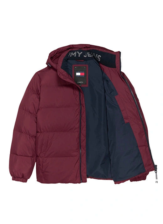 Tommy Jeans pánska bunda prešívaná s kapucňou - vínová