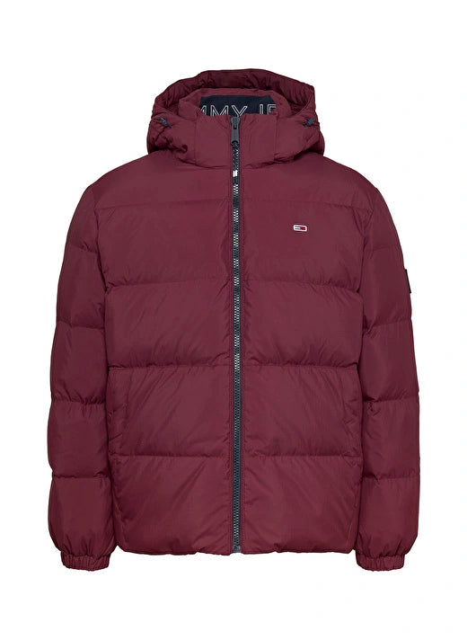 Tommy Jeans pánska bunda prešívaná s kapucňou - vínová