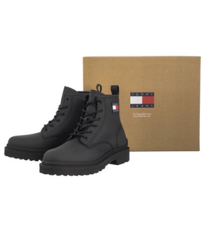 Tommy Jeans pánske kožené šnurovacie topánky čierne