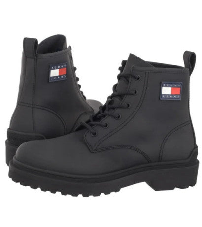 Tommy Jeans pánske kožené šnurovacie topánky čierne