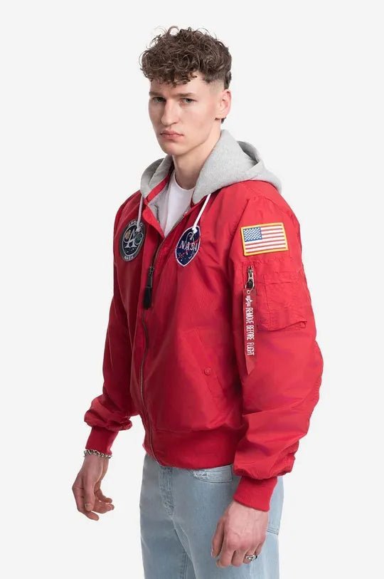 Alpha Industries pánska bomber bunda NASA červená s kapucňou - Original Brands
