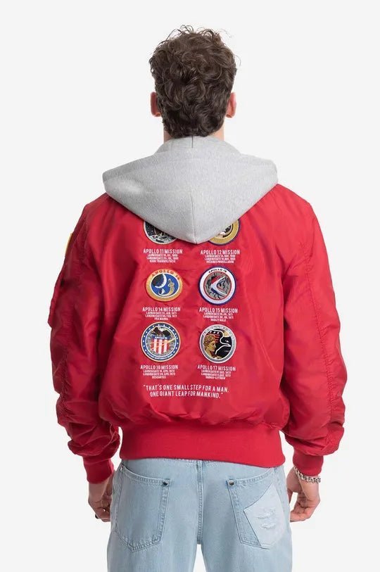 Alpha Industries pánska bomber bunda NASA červená s kapucňou - Original Brands