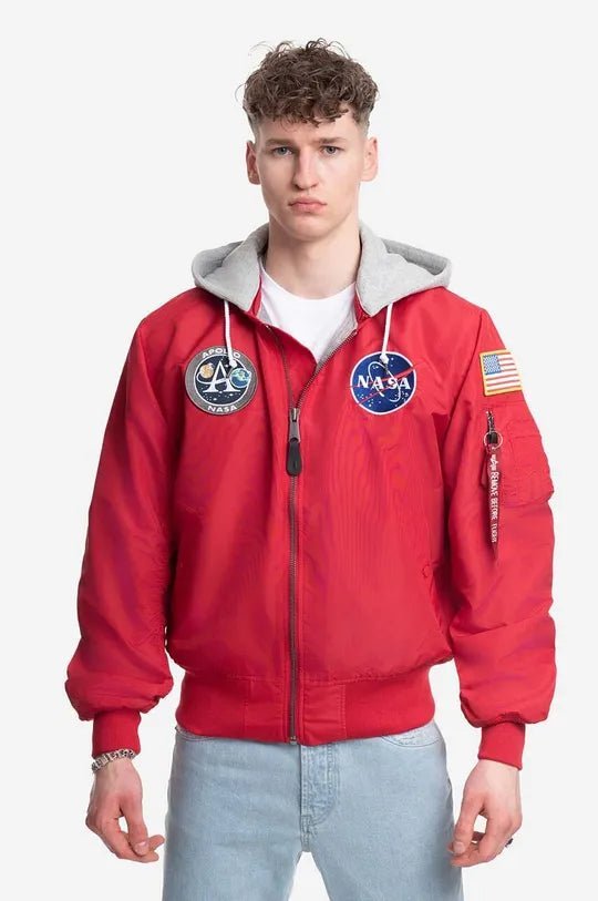 Alpha Industries pánska bomber bunda NASA červená s kapucňou - Original Brands