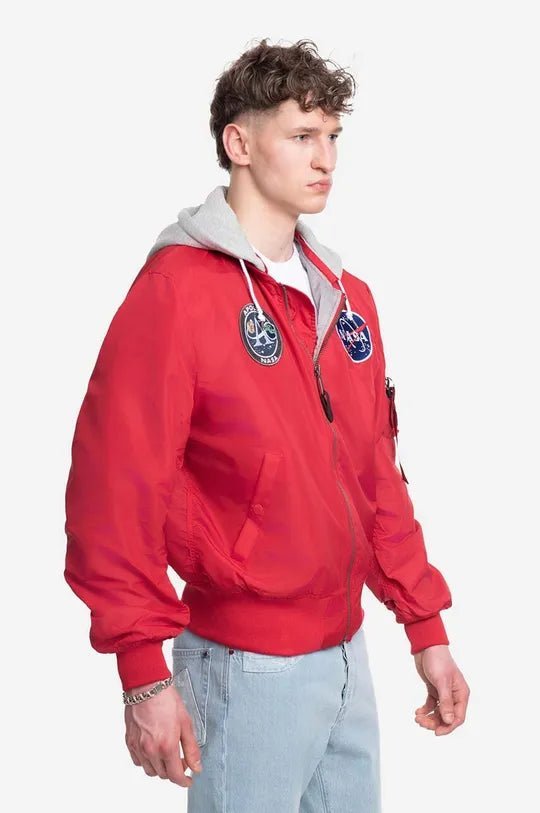 Alpha Industries pánska bomber bunda NASA červená s kapucňou - Original Brands