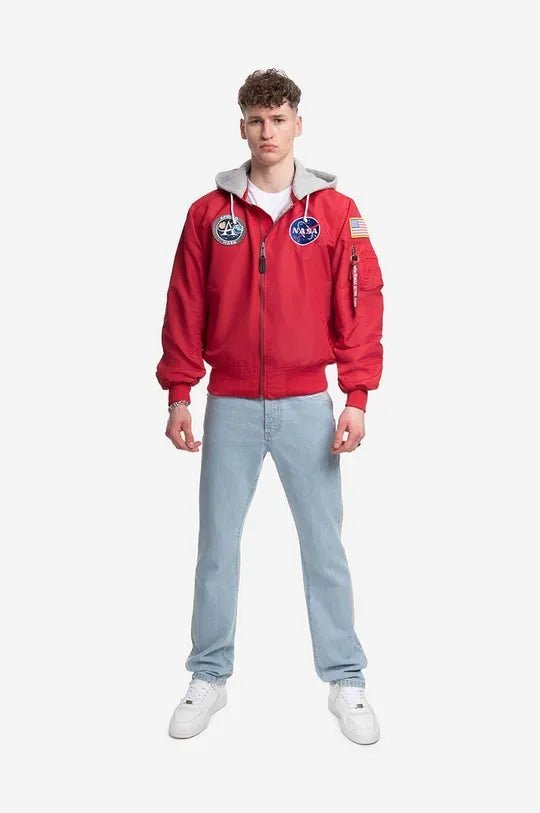 Alpha Industries pánska bomber bunda NASA červená s kapucňou - Original Brands