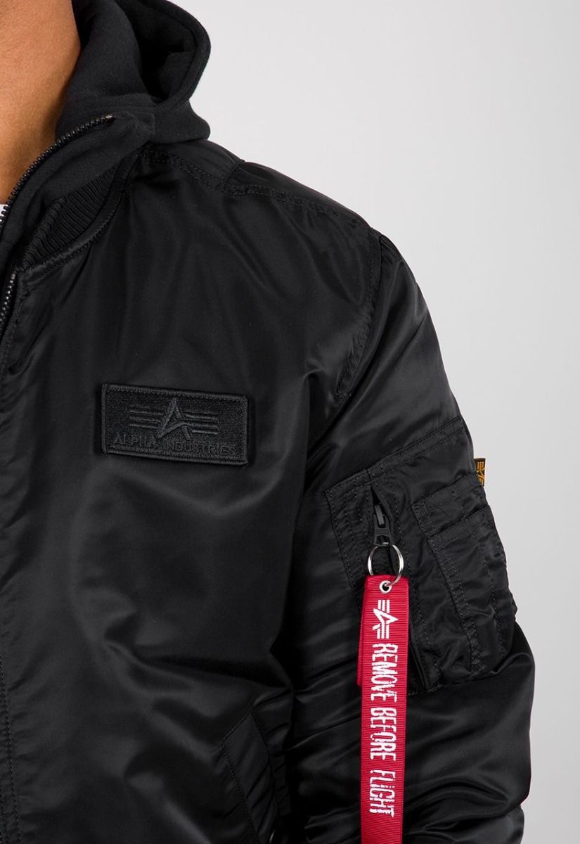 Alpha Industries pánska bunda MA - 1 ZH Back Print čierna s kapucňou - Original Brands