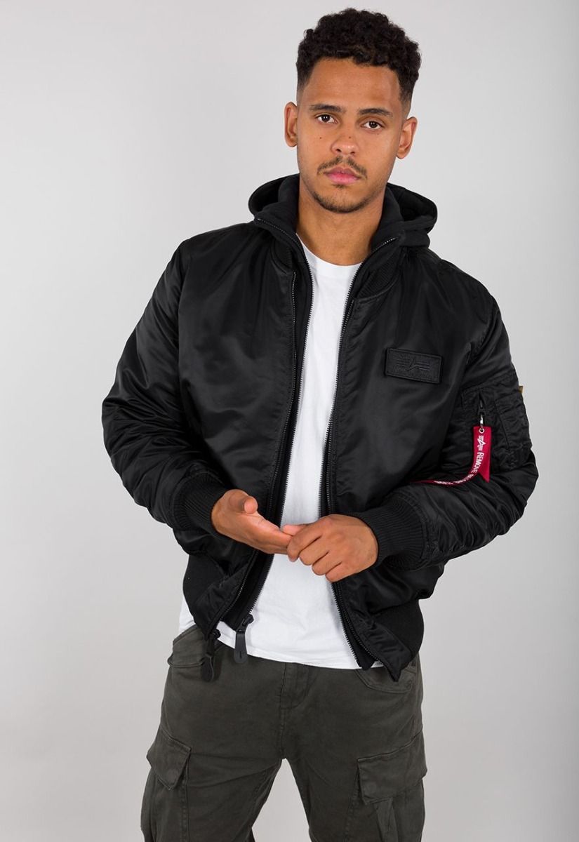 Alpha Industries pánska bunda MA - 1 ZH Back Print čierna s kapucňou - Original Brands
