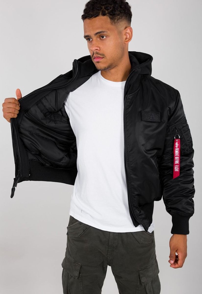 Alpha Industries pánska bunda MA - 1 ZH Back Print čierna s kapucňou - Original Brands