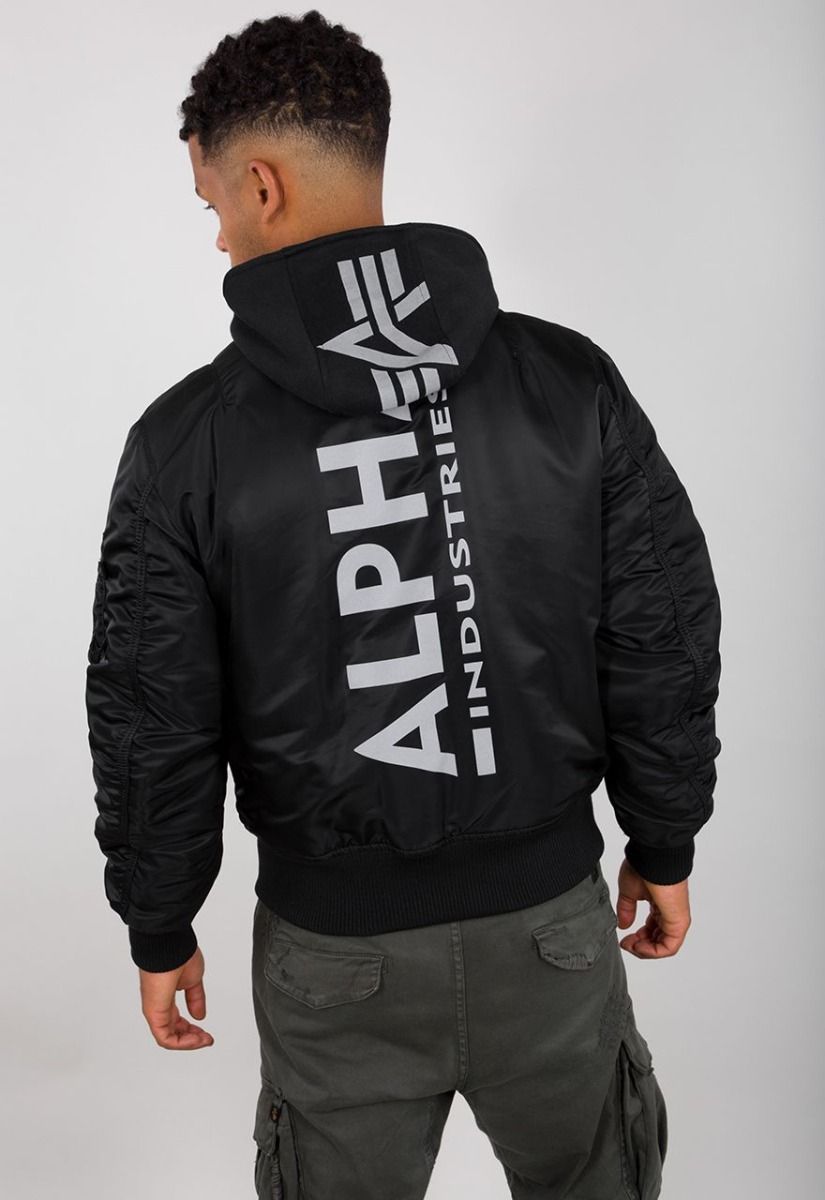 Alpha Industries pánska bunda MA - 1 ZH Back Print čierna s kapucňou - Original Brands