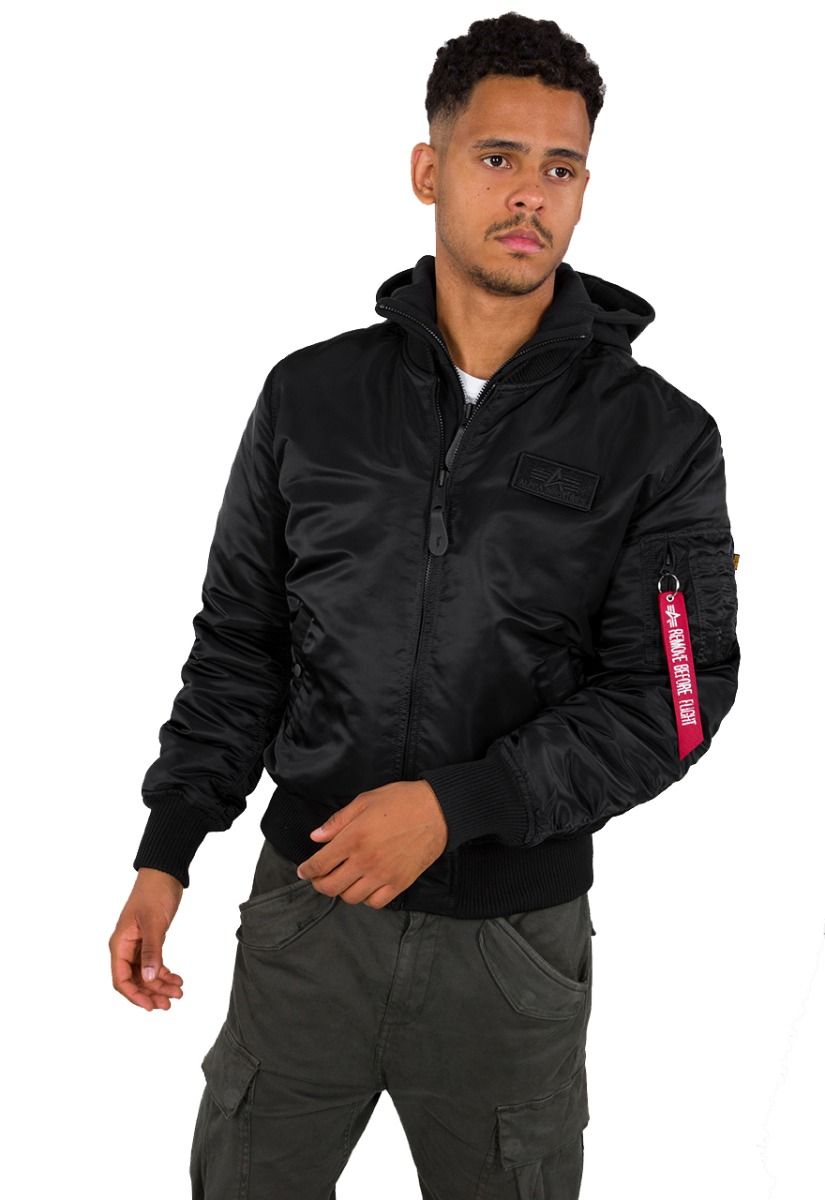 Alpha Industries pánska bunda MA - 1 ZH Back Print čierna s kapucňou - Original Brands