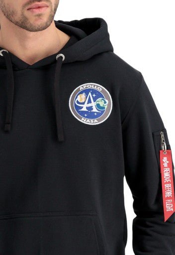 Alpha Industries pánska mikina Apollo Mission čierna s kapucňou - Original Brands