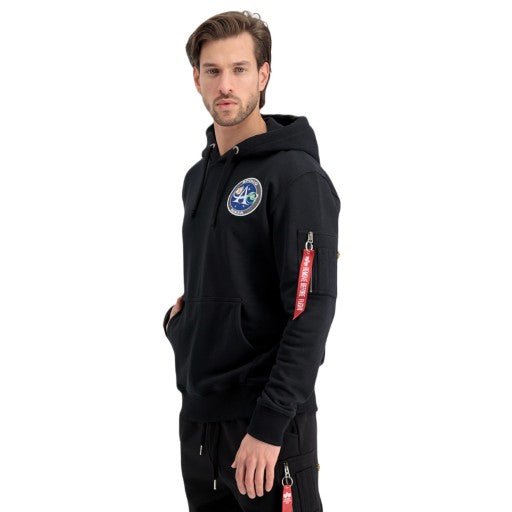 Alpha Industries pánska mikina Apollo Mission čierna s kapucňou - Original Brands