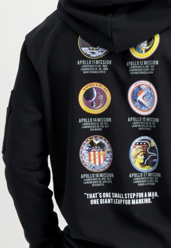 Alpha Industries pánska mikina Apollo Mission čierna s kapucňou - Original Brands