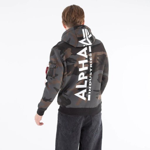 Alpha Industries pánska mikina Back Print Hoody Camo tmavá maskáčová - Original Brands