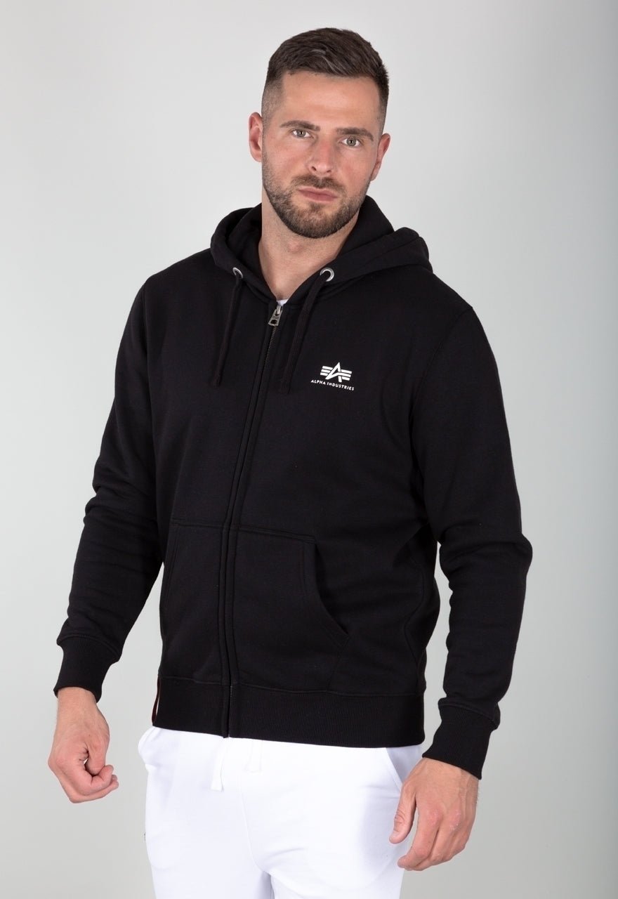 Alpha Industries pánska mikina Basic Zip čierna s kapucňou - Original Brands
