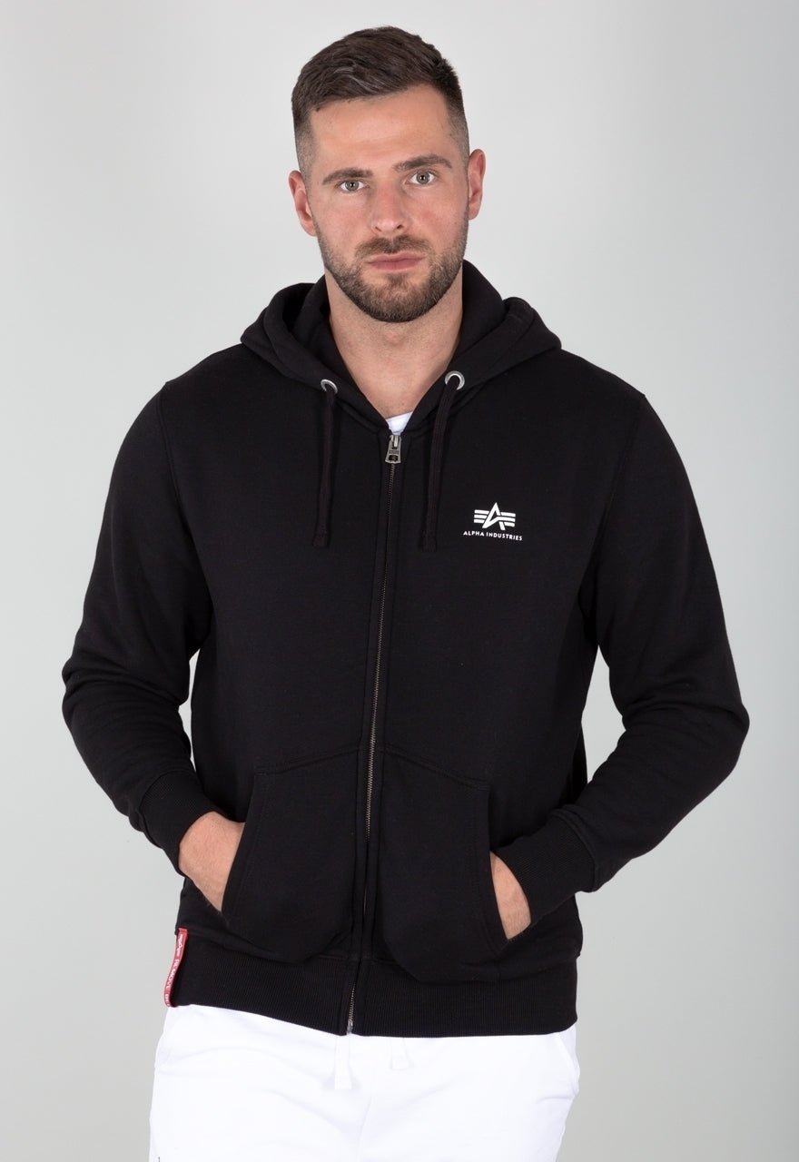 Alpha Industries pánska mikina Basic Zip čierna s kapucňou - Original Brands