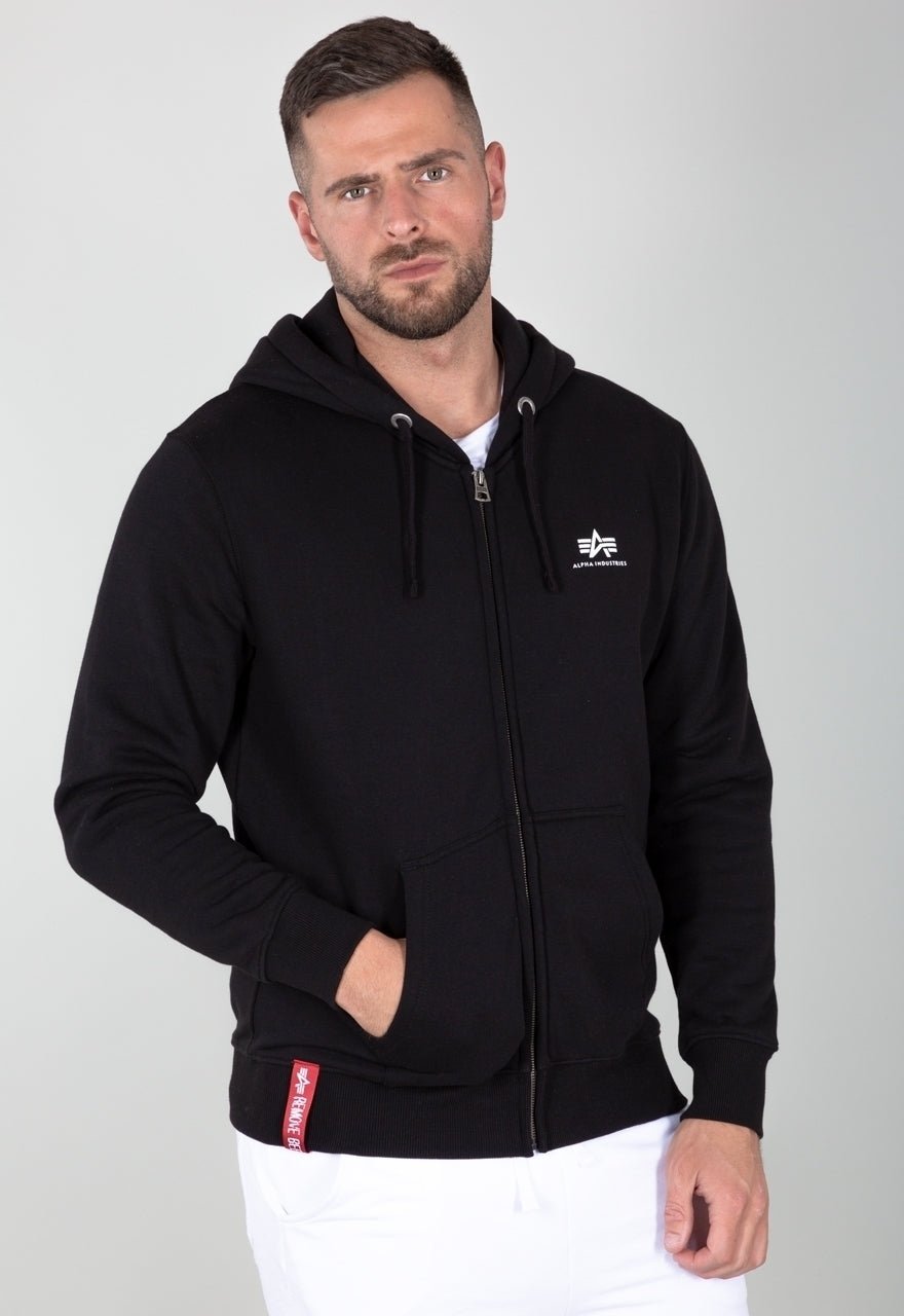Alpha Industries pánska mikina Basic Zip čierna s kapucňou - Original Brands