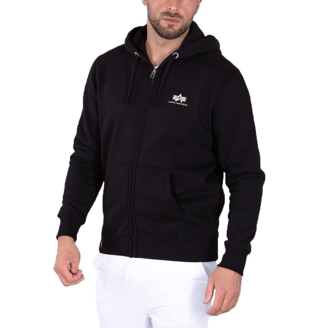 Alpha Industries pánska mikina Basic Zip čierna s kapucňou - Original Brands