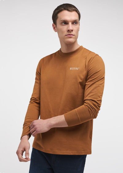 Mustang pánske tričko s dlhým rukávom, hnedá