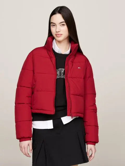 TOMMY JEANS Zip-Thru Cropped Puffer Jacket dámska bunda červená