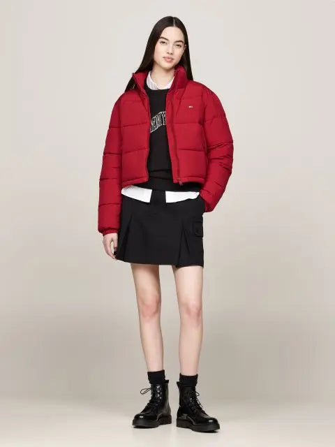 TOMMY JEANS Zip-Thru Cropped Puffer Jacket dámska bunda červená