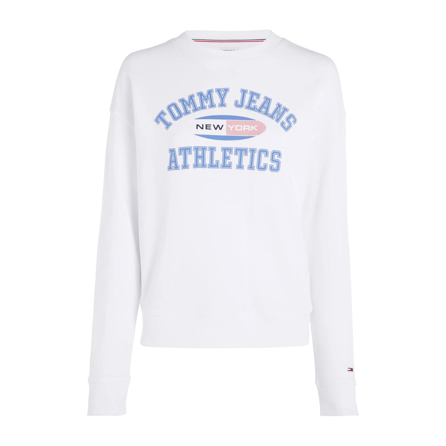 Tommy Hilfiger dámska mikina Regular Athletic Crew biela s modrým nápisom