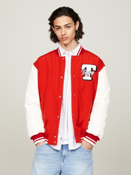 Tommy Jeans pánska varsity bunda červená a biela