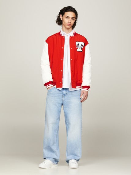 Tommy Jeans pánska varsity bunda červená a biela