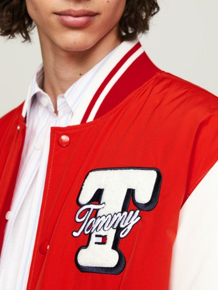 Tommy Jeans pánska varsity bunda červená a biela