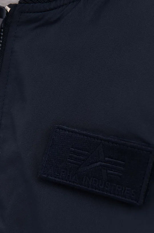 Alpha Industries pánska bunda tmavomodrá s kapucňou a veľkým logom - Original Brands